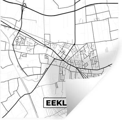 Muurstickers - Sticker Folie - België – Eeklo – Stadskaart – Kaart – Zwart Wit – Plattegrond - 100x100 cm - Plakfolie - Muurstickers Kinderkamer - Zelfklevend Behang XXL - Zelfklevend behangpapier - Stickerfolie
