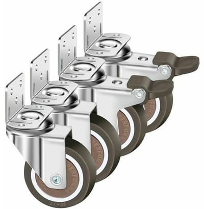 Set van 4 zwenkwielen van 50 mm, 100 kg meubelwielen, L-type meubelwiel met rem, 360° draaibaar, voor binnen- en buitengebruik (2 wielen met rem, 2 wielen zonder rem)