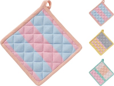 Leuke pannenlappen - hippe strepen pastel kleuren - set van 3 - 20x20cm