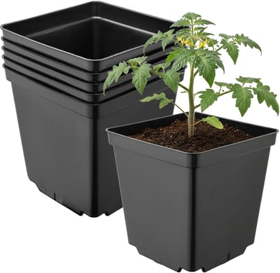 Garronda Set van 5 vierkante kunststof bloempotten met drainagegaten voor tuin (Zwart, 15 x 15 x 15 cm (2,5L)) GD-KW-S