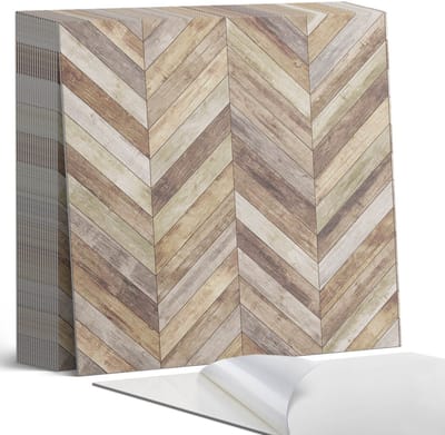 Coloray Plaktegels - Visgraatpatroon van planken Zelfklevende Tegels - 20 cm x 20 cm - Bruin Plaktegels - 20 stuks - Vierkant PVC Tegels - Plaktegels Badkamer - Plaktegels Vloer - Vinyltegels Vloer Zelfklevend - Wandtegel Zelfklevend