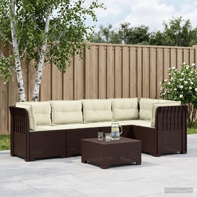 vidaXL - 5-Zits - Tuinbank - met - Kussens - Rattanlook - PP - Bruin