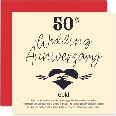 50e verjaardagskaart voor echtgenoot, vrouw, vriend, vriendin - 50e huwelijksverjaardag - gouden huwelijkskaart voor vrouwen, mannen, haar hem, 145 mm x 145 mm wenskaarten voor verloofde verloofde