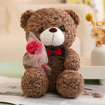Nieuw 25cm Knuffelboeket Teddybeer Pluche Speelgoed Vakantie Pluche Superzacht Strik Beer Pop Vriendin Kerst Verjaardagscadeau 25cm donkerbruine kleur