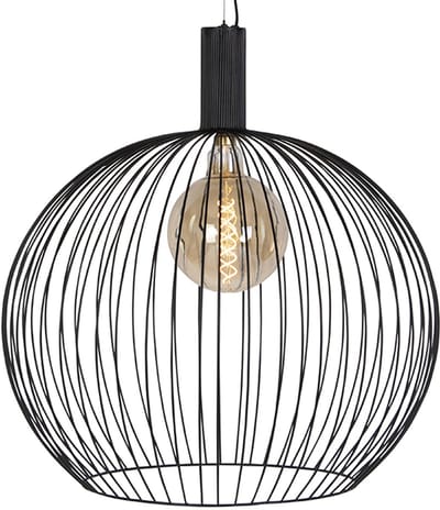 QAZQA wire - Moderne Grote hanglamp voor boven de eettafel | in eetkamer - 1 lichts - Ø 70 cm - Zwart - Woonkamer | Slaapkamer | Keuken