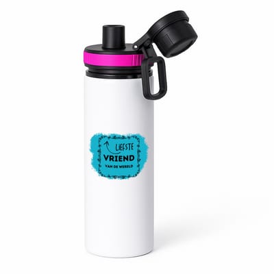 Hacebo® - liefste vriend van de wereld waterfles met draaidop roze - Vriend/vriendin - de liefste vriend - valentijnsdag - verjaardag - cadeautje voor vriendje - kado - geschenk - water fles - 850ML