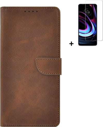 Pearlycase hoesje Geschikt voor Motorola Moto G54 - Kunstleer Book Case - Donker Bruin + Screenprotector