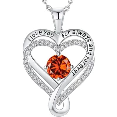 Lumici® Exclusive | Hart In Hart Ketting V3 - Zilveren Hartjes Ketting - S925 Sterling Zilver - Oranje CZ Kubieke Zirconia - Valentijn Cadeau - Cadeau Voor Haar - Moederdag Cadeau - Dames Ketting - Liefde - Tijdloos Design
