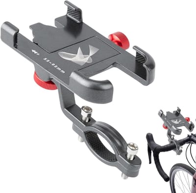 Telefoonhouder Fiets - Aluminium - 360 Graden Draaibaar - Voor- en Achterwaarts Verstelbaar - Geschikt voor Fiets en E-bike - Fiets Accessoires （Clip-on model, titaniumkleur）