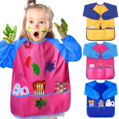 Kinderschorten voor tekenen en schilderen, waterdichte schilderschorten voor peuters, met lange mouwen en 3 zakken, geschikt voor kinderen van 5-8 jaar, waterdichte schorten voor tekenen en schilderen, met zakken, set van drie.