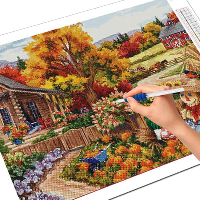 Peinture diamant de jardin, broderie 5D à faire soi-même, paysage d'automne, point de croix, mosaïque, décoration murale Full Round 20X30CM
