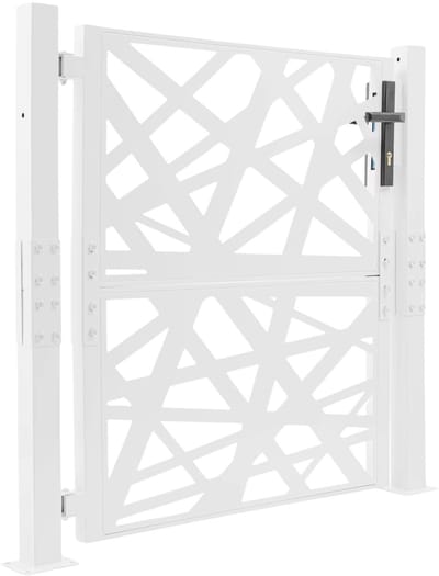 Tuinpoort – Voor huis, tuin & patio – Staal met geometrisch patroon, hoogtemperatuur gebakken verf, veiligheidshek – Wit (105×100 cm)