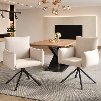 DESMIU Eetkamerstoel – Set Van 2 – 360° Draaibaar Met Armleuningen En Rugsteun – Voor Eetkamer En Bureau – Fluweel Beige