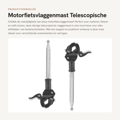 Dailygoods- Vlaggenmast Standaard - Telescopische Vlaggenmastbeugel - Motorfietsvlaggenmast - Vlaggenstokhouder - Flexibel en Duurzaam - Geschikt voor Diverse Evenementen - Vlaggenstok