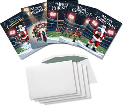 Inspra Studio – Luxe Kerstkaarten met Enveloppen – 5 Stuks – American Football Wenskaarten – Artistieke Sportieve Illustraties met Winterse Sfeer