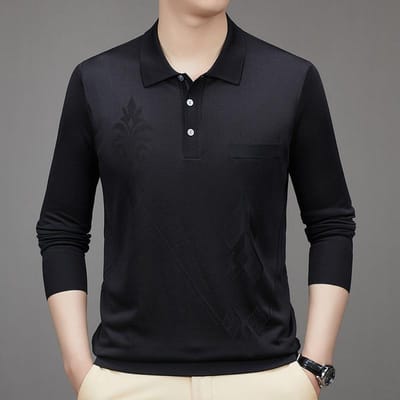 T-shirt à manches longues en soie glacée pour homme, ample et brillant, style papa, tendance et tendance XXXXL black