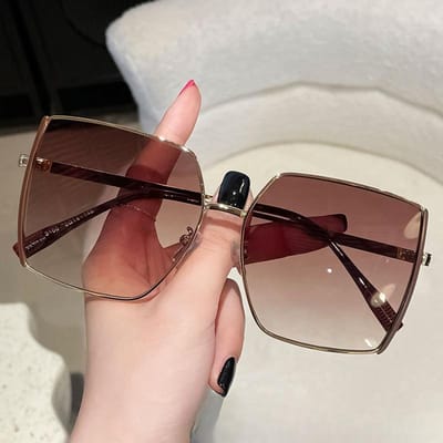 Metalen Vierkant Groot Montuur High-end Dames Zonnebril Douyin Xiaohongshu Internet Beroemdheid Anti-UV Zonnebril Trend