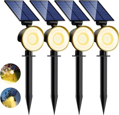 Set van 4 krachtige LED Solar Lights voor buiten met 3 modi - Waterdichte verlichting voor patio, garage, tuin en oprit (Warm Wit)