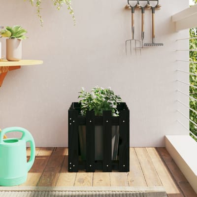 vidaXL - Plantenbak - met - hekontwerp - 40x40x40 - cm - massief - grenenhout - zwart