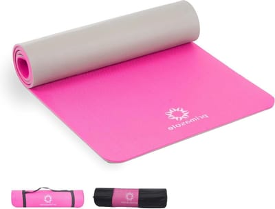 Milieuvriendelijke 1/2" (10mm) Yogamat - Antislip Materiaal voor Yoga Pilates Fitness Thuis en Gym - Twin Kleur Azalea Roze en Grijs
