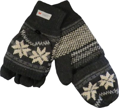 Thinsulate handschoen dames met halve vingers - 30% wol met kapje en knoop