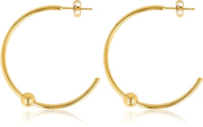 My Bendel - Goudkleurige Statement Oorringen met Goudkleurige Bolletje - Stainless Steel & Nikkelvrij - met Luxe Cadeauverpakking | Sieraden Voor Dames