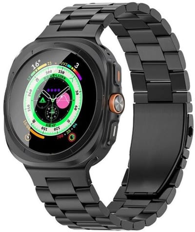 By Qubix - smartwatch bandje - Compatible Samsung bandje - Titanium schakelband - Zwart - Geschikt voor Samsung Galaxy Watch 9 (40/44mm) - Watch 8 (40/44mm) - Watch 8 Classic (46mm)