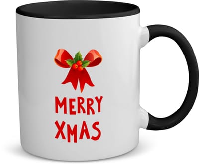 Akyol - kerst merry xmas strik en hulst koffiemok - theemok - zwart - Kerstmis - kerst beker - winter - kerst - christmas - kerst cadeau - 350 ML inhoud