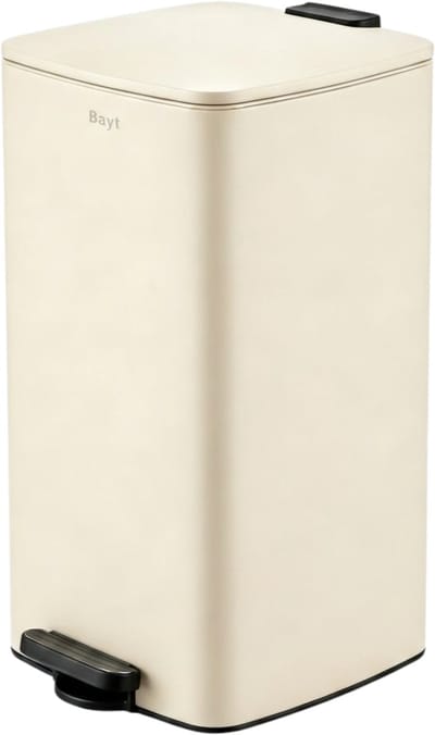 Bayt Prullenbak - Prullenbak 60 Liter - Pedaalemmer 60 Liter - Vuilnisbak 60 Liter - Afvalbak - RVS - Crème wit