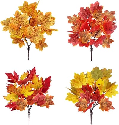 Herfstdecoratie: 4 Stuks Korte Takken Kunstmatige Esdoornbladeren 43 cm - Perfect voor Tafelversiering, Halloween en Thuisdecoratie