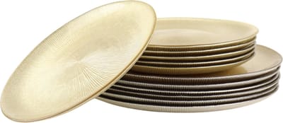 OTIX Dinerborden - Bordenset - 6 Persoons - Onderborden - Dessertborden - Goud - Glitter - Decoratieve Borden - Tafeldecoratie - 12 delig - 21cm - 27cm - Glas - AUREA