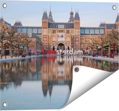 Gards Tuinposter Amsterdam Rijksmuseum - I Amsterdam Tekst - 50x40 cm - Tuindoek - Tuindecoratie - Wanddecoratie buiten - Tuinschilderij