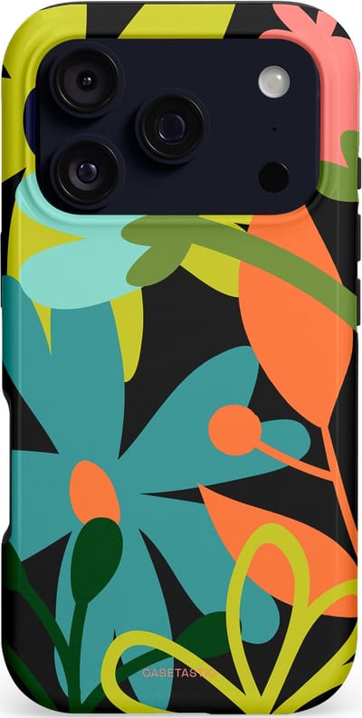 Casetastic hoesje geschikt voor Apple iPhone 17 Pro - MagSafe - Dubbellaagse bescherming - Botanisch Feest - Fashion Case - Zwart Olijfgroen Goud Petrol