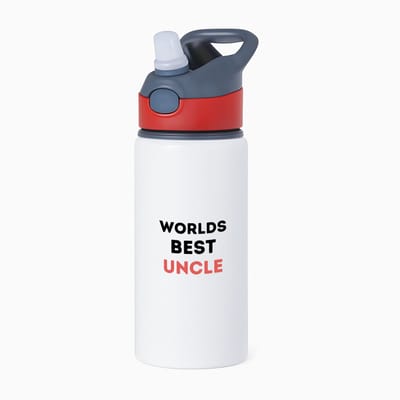 Hacebo® - worlds best uncle waterfles met rietje rood - Oom - de beste oom - verjaardagscadeau - verjaardag - cadeau - cadeautje voor oom - oom artikelen - kado - geschenk - gift - water fles - 650ML