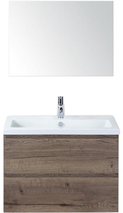 Vogue Badmeubelset 80 cm - Greeplijst in Kleur - Tabacco - Keramische Wastafel Wit 1 Kraangat met Spiegel