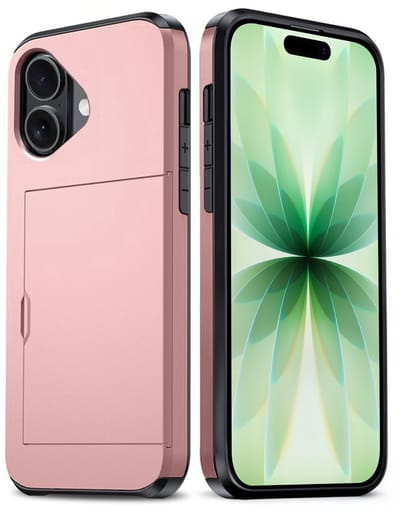Hoes Geschikt voor iPhone 17 Hoesje Hard Case Met Pas Houder - Hoesje Geschikt voor iPhone 17 Hoes Shockproof Hard Cover Met Kaarthouder - Rosé goud