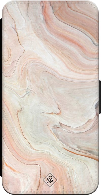 Casimoda® bookcase - Geschikt voor iPhone 15 - Hoesje met pasjeshouder - Marmer Waves - Bruin/beige - Kunstleer
