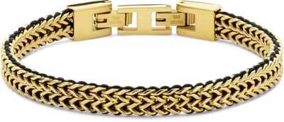 7FB-0825 – Frank 1967 – Heren Armband – Stalen Foxtail Armband met Touw – Goudkleurig – Gepolijst