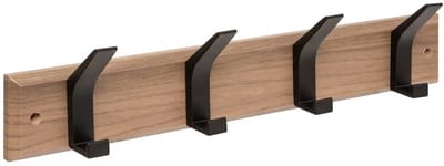 5Five Kapstok - 4 ophang haken - RVS - bruin/zwart - 45 x 10 cm - wandkapstok - voor hal of badkamer