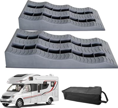 Wielkeggen Auto - Camper Nivelleerblokken - Oneffen Grond Parkeren - Driestaps Ontwerp - 2 Stuks - Grijs