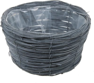 Bloempot/plantenbak handgemaakt riet/rotan mand grijs 27 x 16 cm - plantenpotten