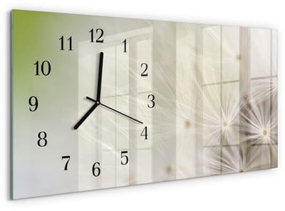 Tulup Wandklok - Paardebloem Moderne Glazen Wandklok - 60x30 cm - Romig Wandklok Glas Met Motief - Zwarte Handen - Rechthoekige Wandklok - Glazen Klok Met Print - Wandklok Glas Met Motief