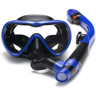 Ensemble de tuba étanche, Anti-buée, lunettes de plongée en apnée, avec tuba facile à respirer bleu foncé