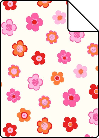 Proefstaal ESTAhome behang vintage bloemetjes roze, koraal rood en oranje - 26.5 x 21 cm - 138725-S