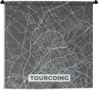 Wandkleed - Wanddoek - Tourcoing - Frankrijk - Stadskaart - Kaart - Plattegrond - 180x180 cm - Wandtapijt