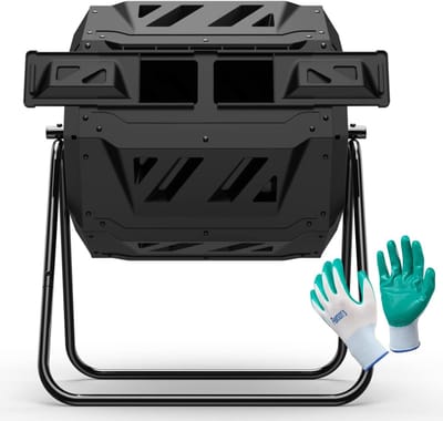 Compostbak - Compostvat Tuin - Afval Verwerken - Dubbele Kamer - 120 Liter - Zwart