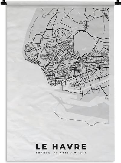 Wandkleed - Wanddoek - Frankrijk - Plattegrond - Kaart - Le Havre - Stadskaart - 120x180 cm - Wandtapijt