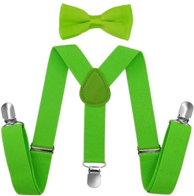 Fako Fashion - Kinder Bretels Met Vlinderstrik - Kinderbretels - Vlinderdas - Strik - Effen - 65cm - Fluo Groen