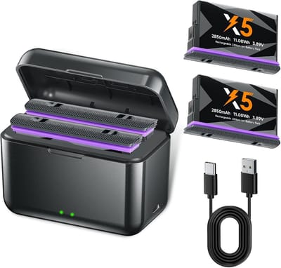 2 Stuks Camera Accu 2850mAh Vervanging voor X5 Camera met USB-C Snellader