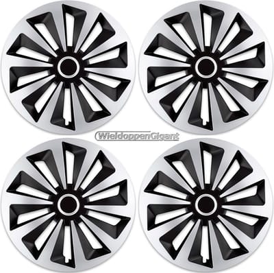 GoodGo Wieldoppen set FOXY-SB 15 inch in zilver/zwart + chroom ring. Set a 4 stuks (CONTROLEER UW BANDENMAAT en lees a.u.b. de onderstaande, uitgebreide tekst!)